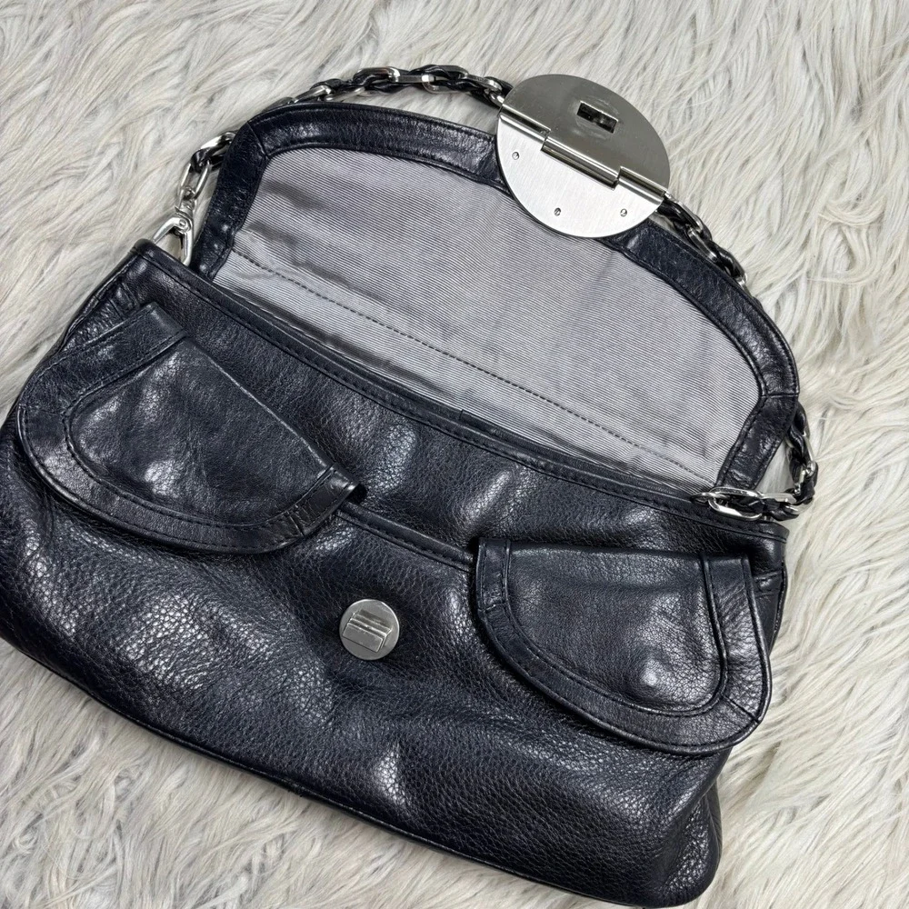 Elliott Lucca Black Leather Small Shoulder Bag Chain Strap Y2K Going Out Baddie